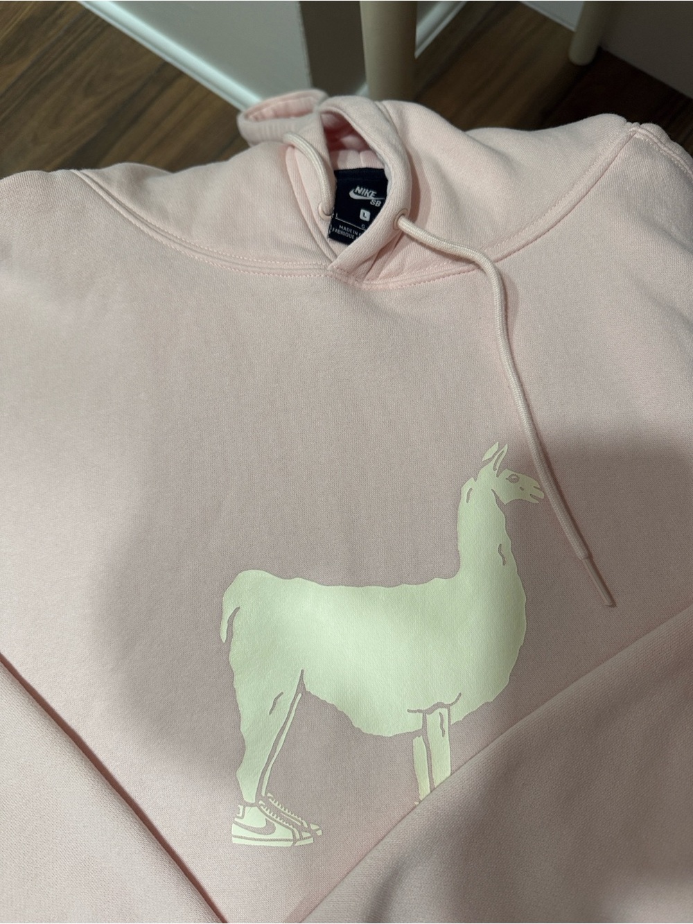 Nike Pale Pink Hoodie with Cream Llama Graphic